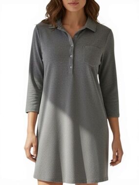 Berkshire Gray French Terry Sleep Shirt Notch Collar Button Front XL